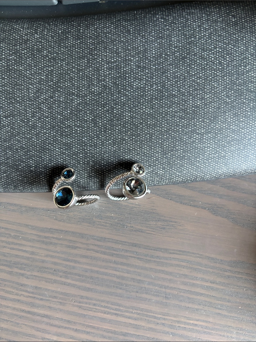 Two Open Rings size 7 - Montana Blue & Grey Crystal touchstone crystal